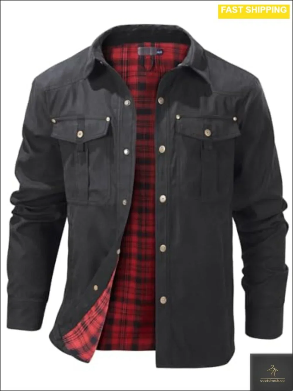 Mens Flannel Lined Shirt Jacket Snap Button Western Cowboy Lightweight